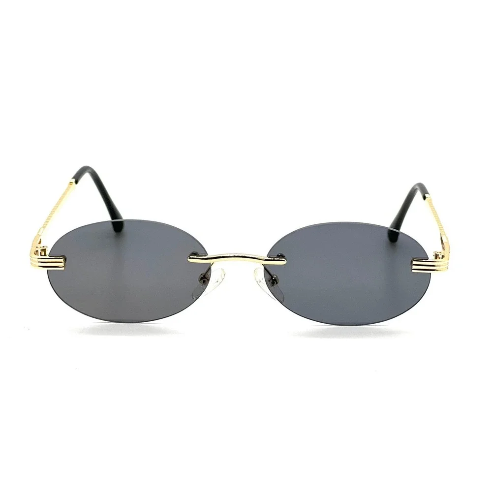 Rimless‎ Sunglasses Oval Lens Gold Frame Fashion Trendy Style Street Wear Migos